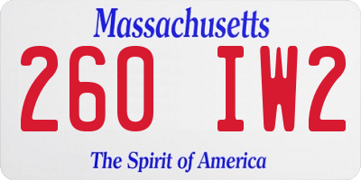 MA license plate 260IW2