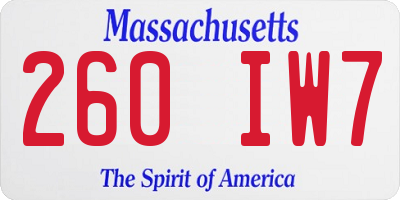 MA license plate 260IW7