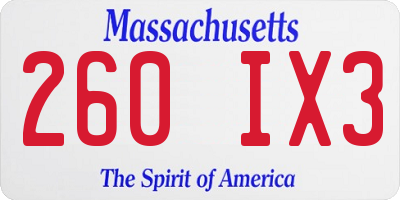 MA license plate 260IX3
