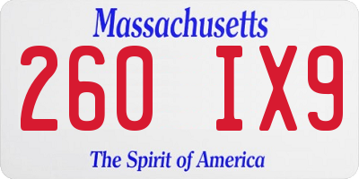 MA license plate 260IX9