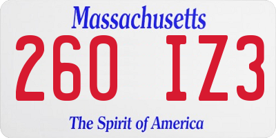 MA license plate 260IZ3