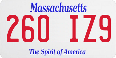MA license plate 260IZ9