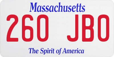 MA license plate 260JB0
