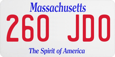 MA license plate 260JD0