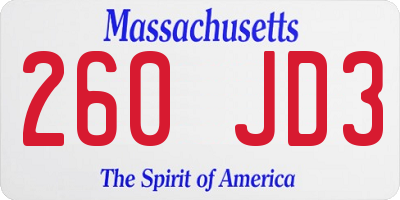 MA license plate 260JD3