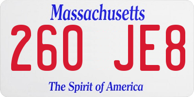 MA license plate 260JE8