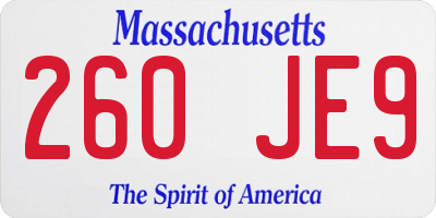 MA license plate 260JE9