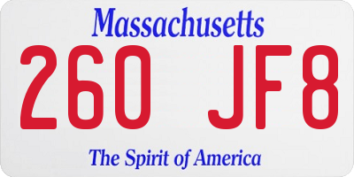 MA license plate 260JF8
