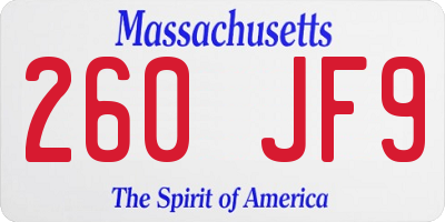 MA license plate 260JF9