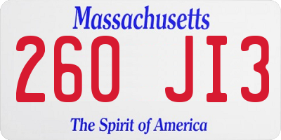 MA license plate 260JI3
