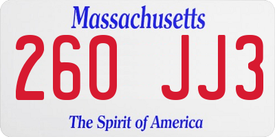 MA license plate 260JJ3