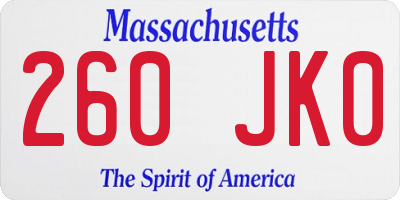 MA license plate 260JK0