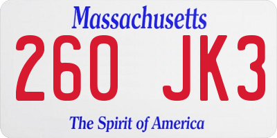 MA license plate 260JK3