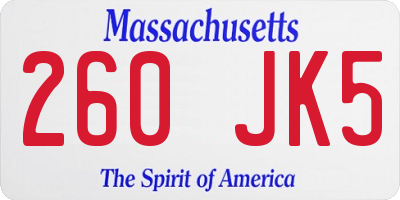 MA license plate 260JK5