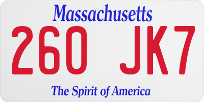 MA license plate 260JK7