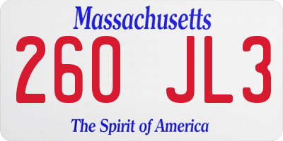 MA license plate 260JL3