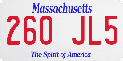 MA license plate 260JL5