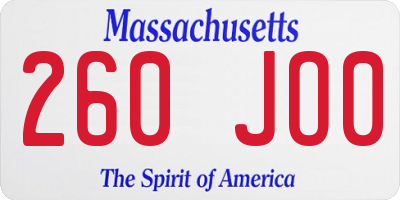 MA license plate 260JO0
