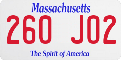 MA license plate 260JO2