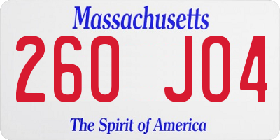 MA license plate 260JO4