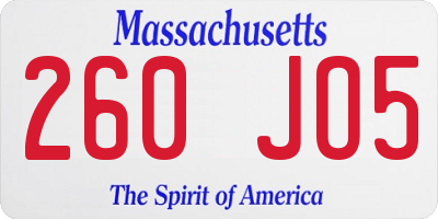 MA license plate 260JO5