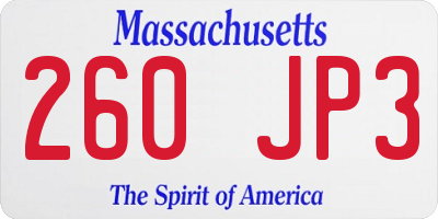 MA license plate 260JP3