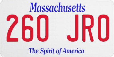 MA license plate 260JR0