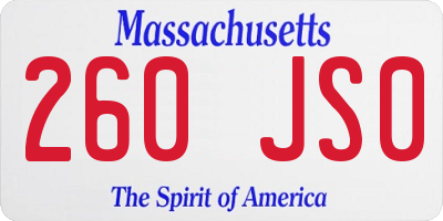 MA license plate 260JS0