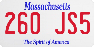 MA license plate 260JS5