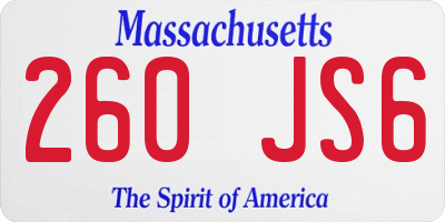 MA license plate 260JS6