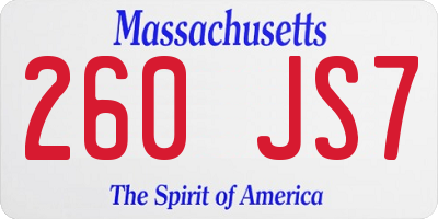 MA license plate 260JS7