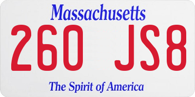 MA license plate 260JS8