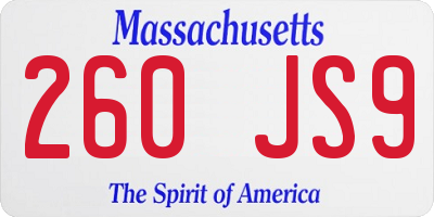 MA license plate 260JS9