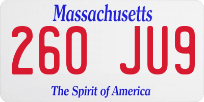 MA license plate 260JU9