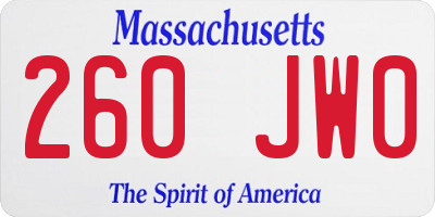 MA license plate 260JW0