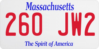 MA license plate 260JW2