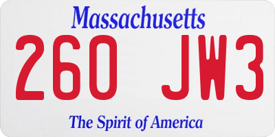 MA license plate 260JW3