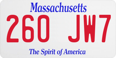 MA license plate 260JW7