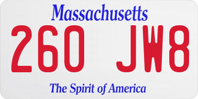 MA license plate 260JW8