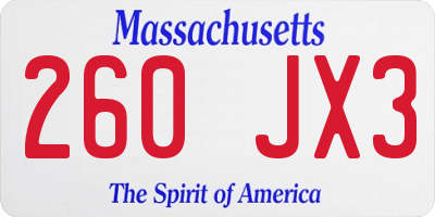 MA license plate 260JX3