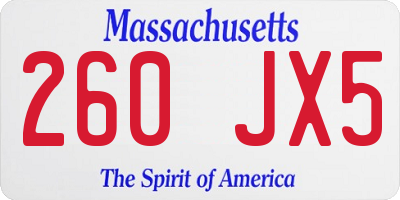 MA license plate 260JX5