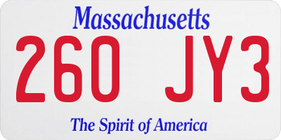 MA license plate 260JY3