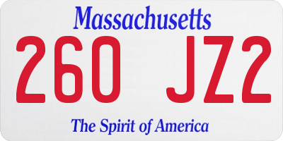 MA license plate 260JZ2