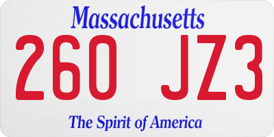 MA license plate 260JZ3