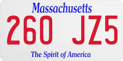 MA license plate 260JZ5