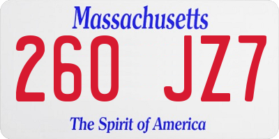 MA license plate 260JZ7