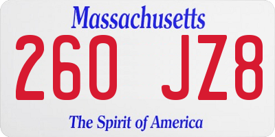 MA license plate 260JZ8