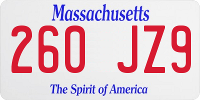 MA license plate 260JZ9