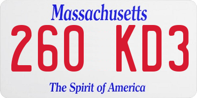 MA license plate 260KD3