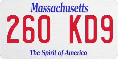 MA license plate 260KD9
